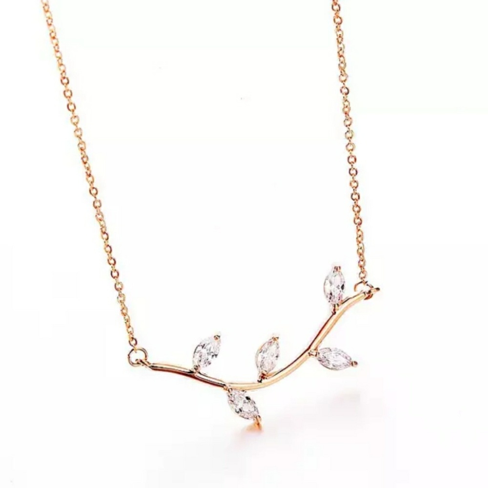 Rose Gold Leaf & Branch Marquise Diamond Necklace - Picture 3 of 8